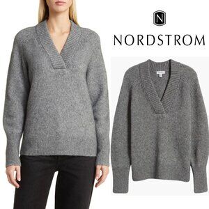 Nordstrom Women's L Balloon Sleeve Sweater Baby Alpaca Wool Blend Gray Soft $129